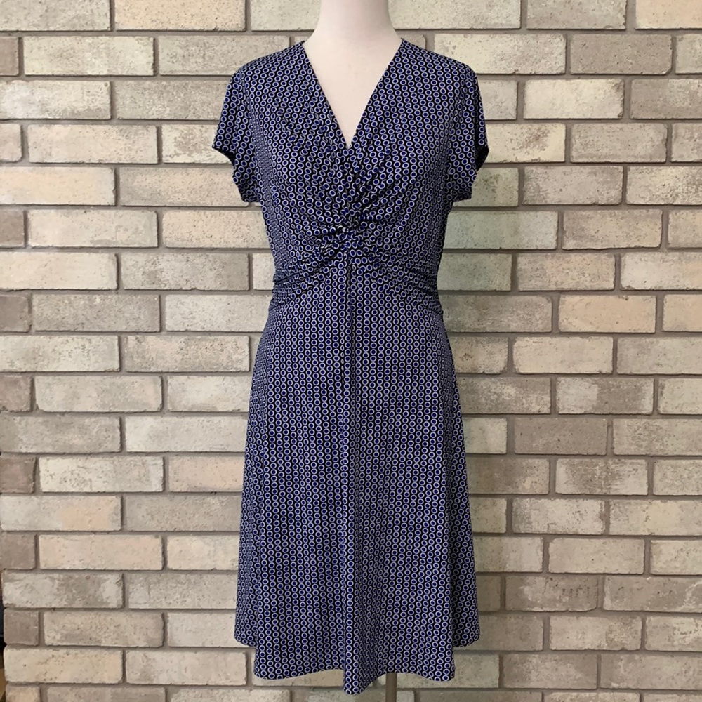 Anne Klein black & blue dot pattern dress - size L